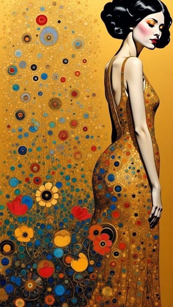 Golden Woman Portrait in Impressionistic Style