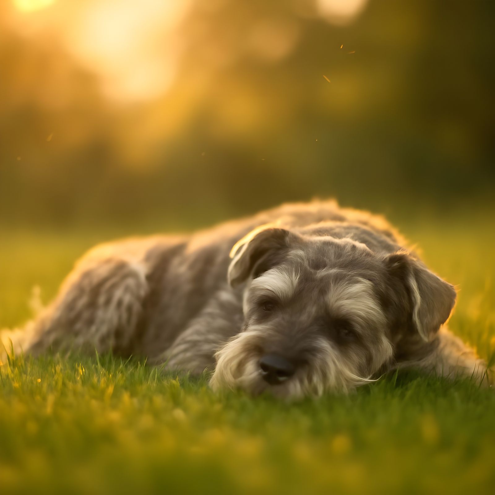 Serene Summer Scene of a Relaxed Salt-and-Pepper Schnauzer