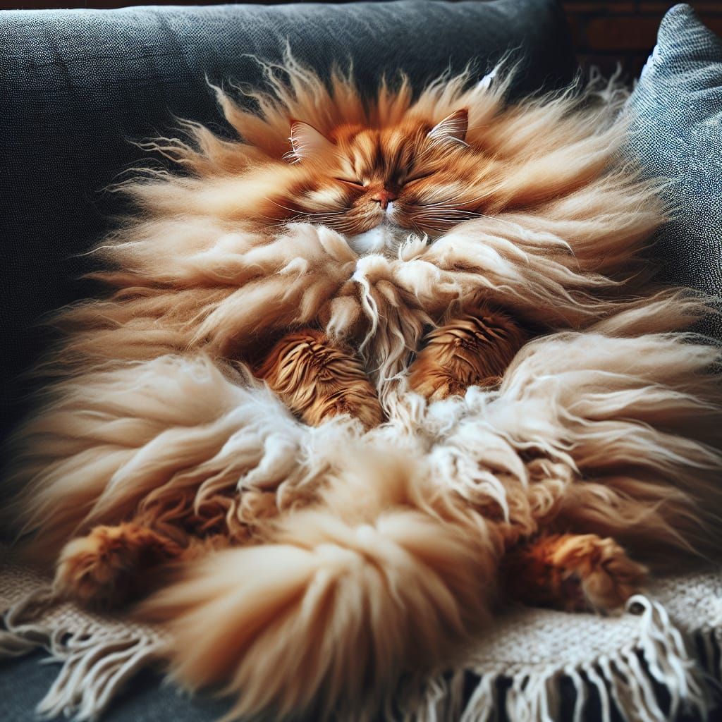 Fluffy Ginger Cat Radiating Joy on Cozy Sofa