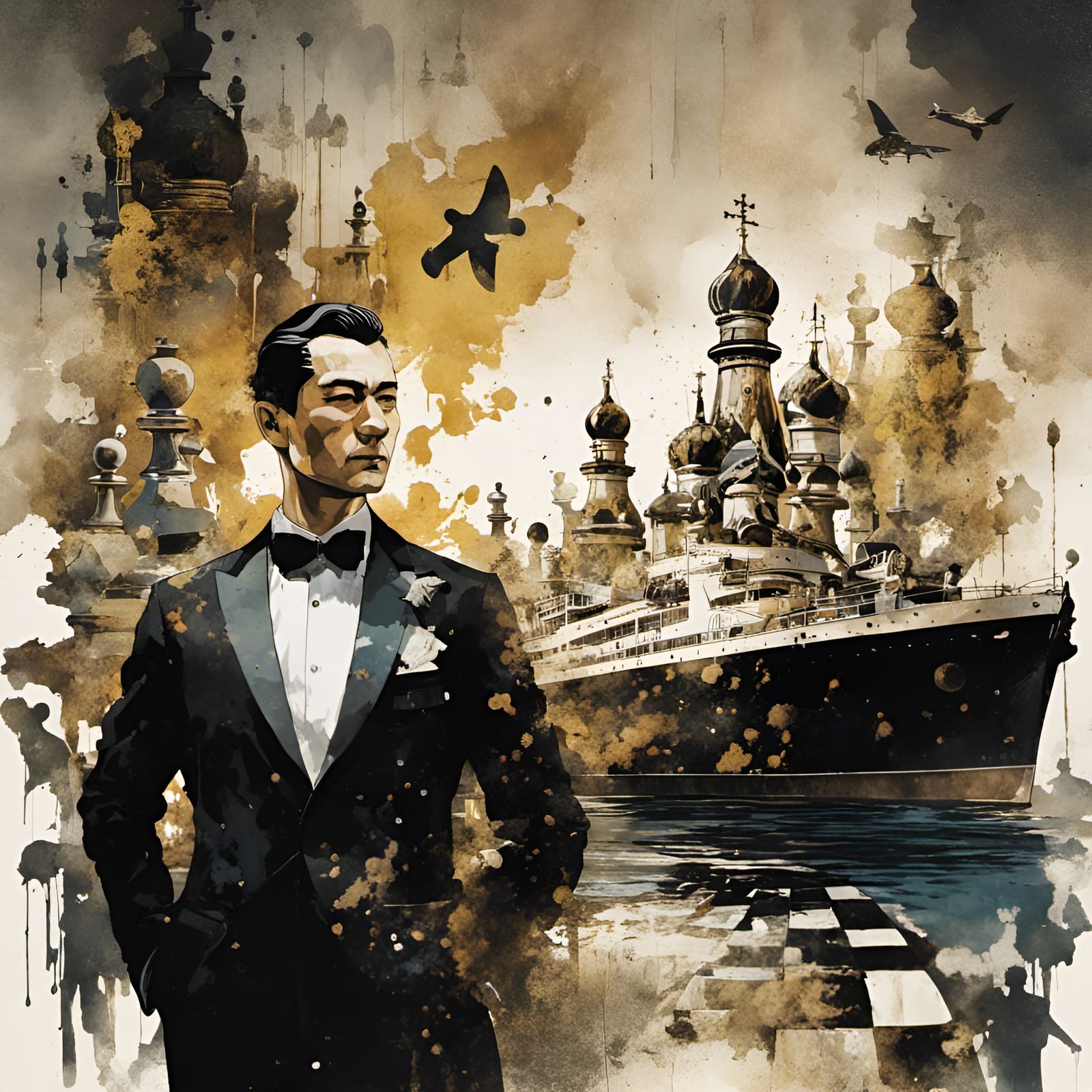 Austrian Man Double Exposure Portrait in Psychic Horror Styl...