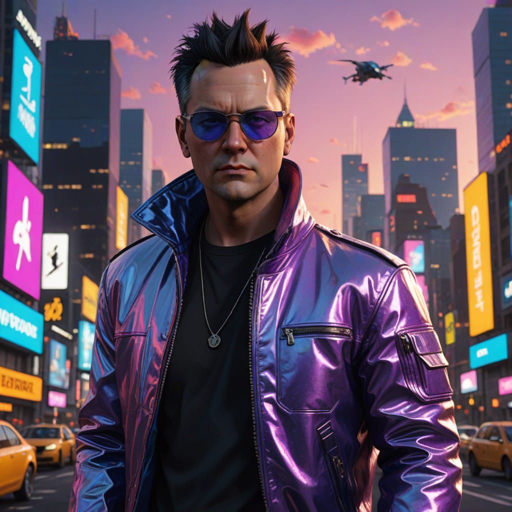 Neon Dreamer in a Cyberpunk Metropolis