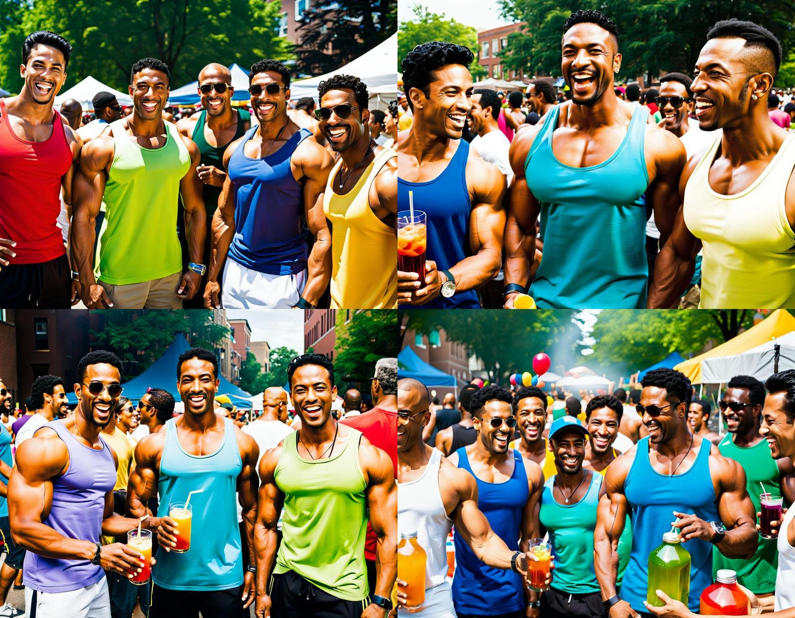 Vibrant Urban Block Party with Muscular Men