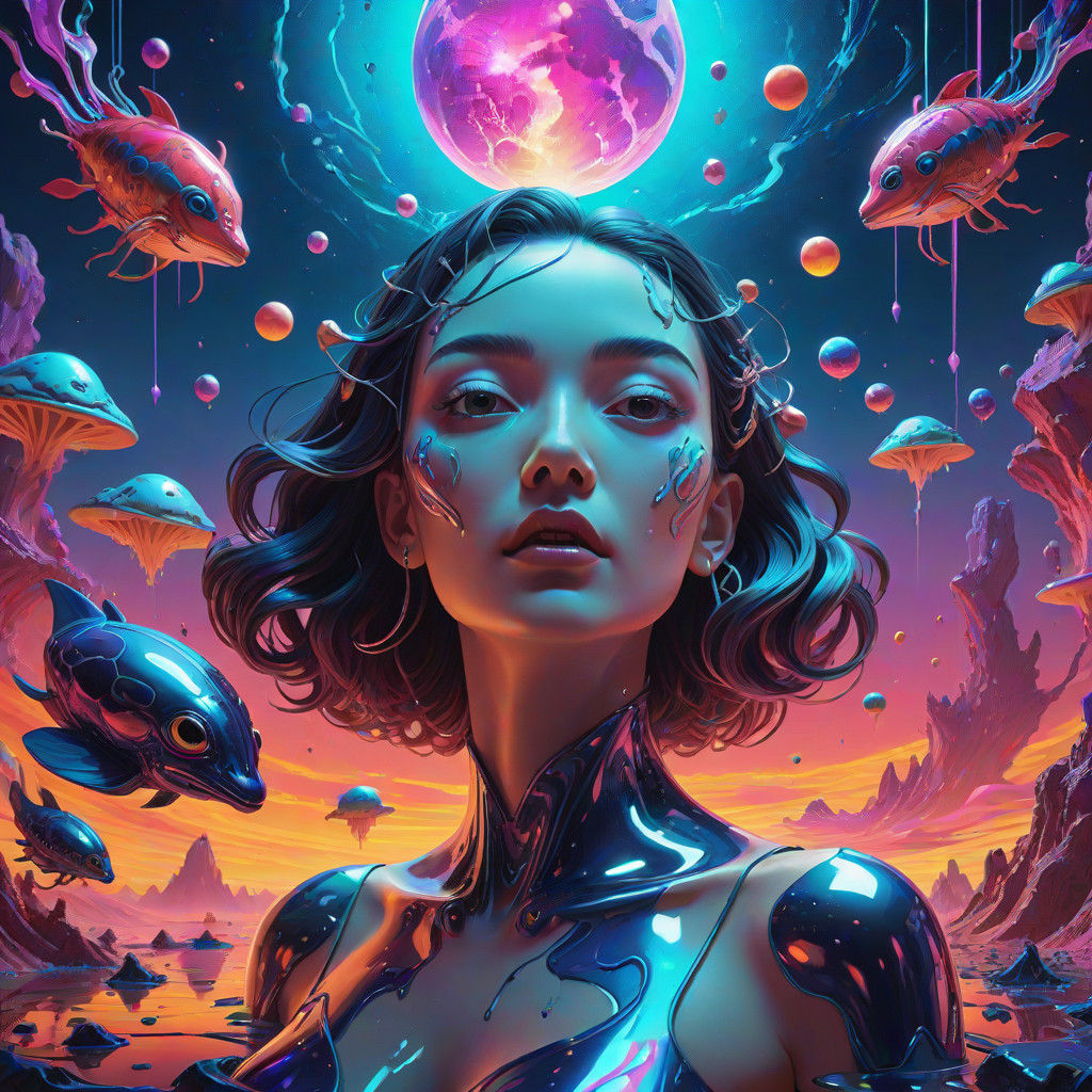 Dreamlike Surrealism with Melting Objects and Cosmic Landsca...