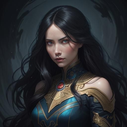Detailed Portrait with Intense Gaze in Dark Fantasy Style