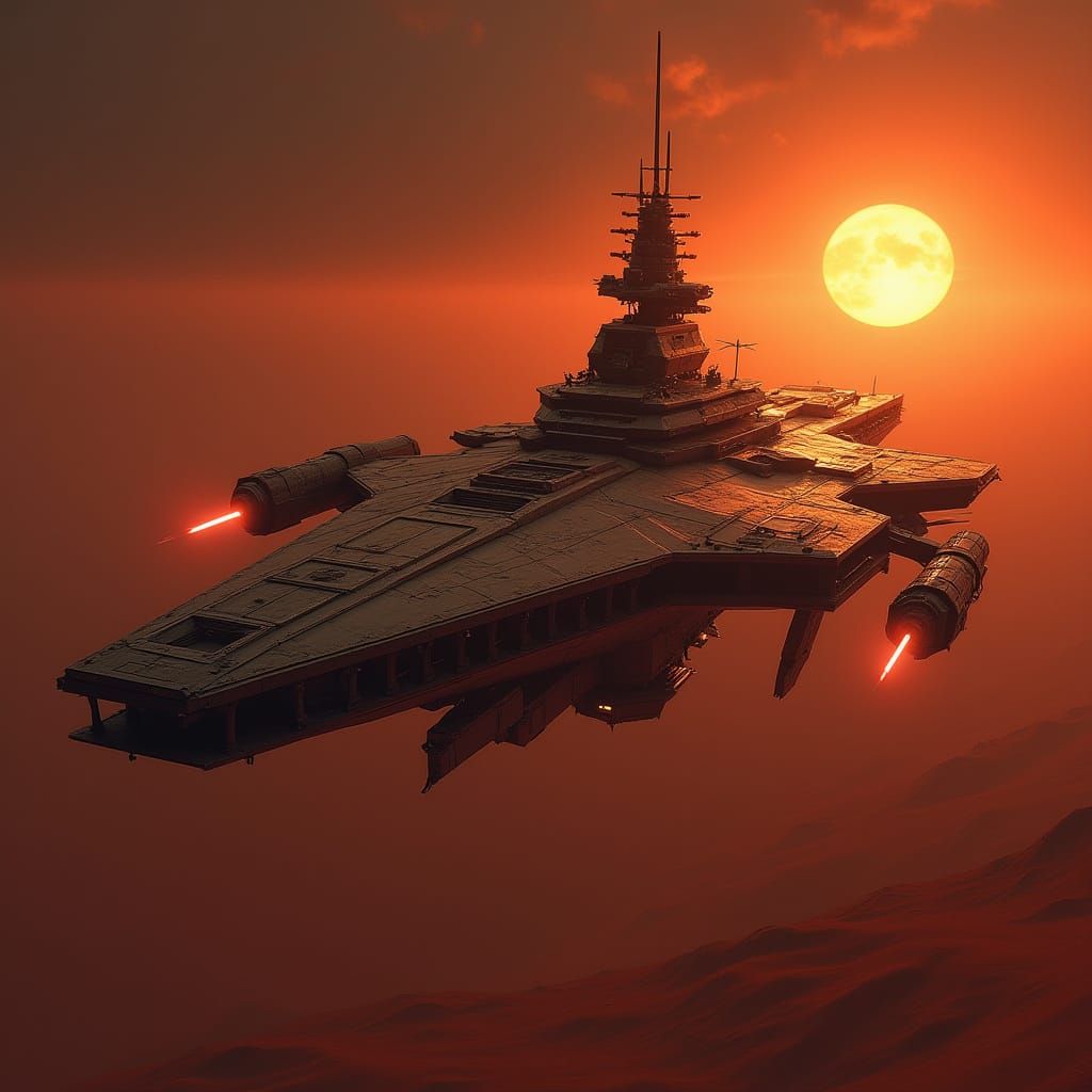 Massive Rectangular Starship with Swivel Laser Cannons and M...