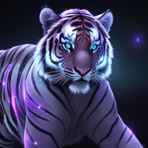 Glowing Diamond Crystal Galaxy Tiger: Hyperrealistic Art