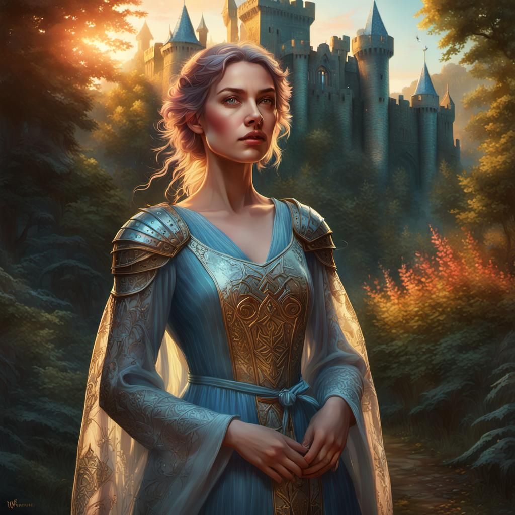 Enchanted Forest Woman with Knight, Hyperdetailed Portrait