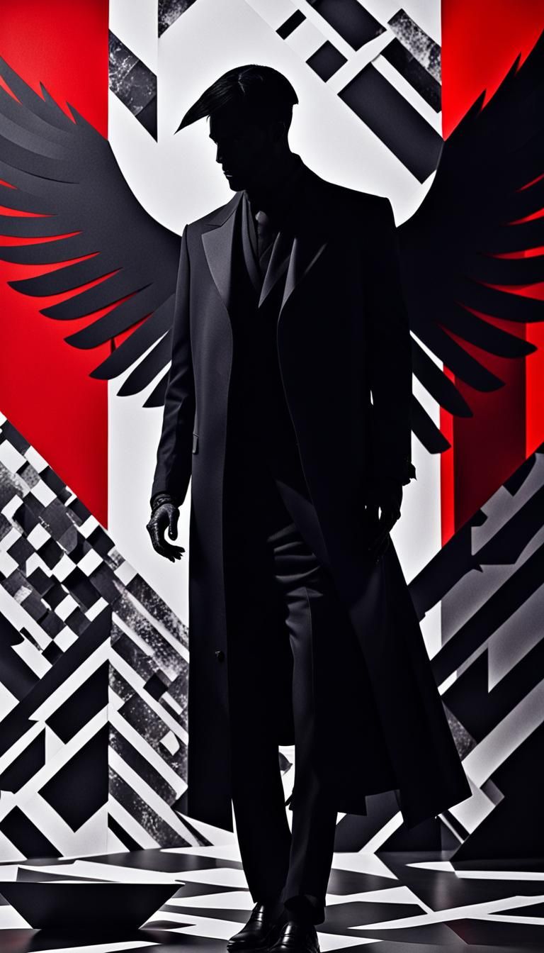 Geometric Raven Figure in Dada-Inspired Photogram