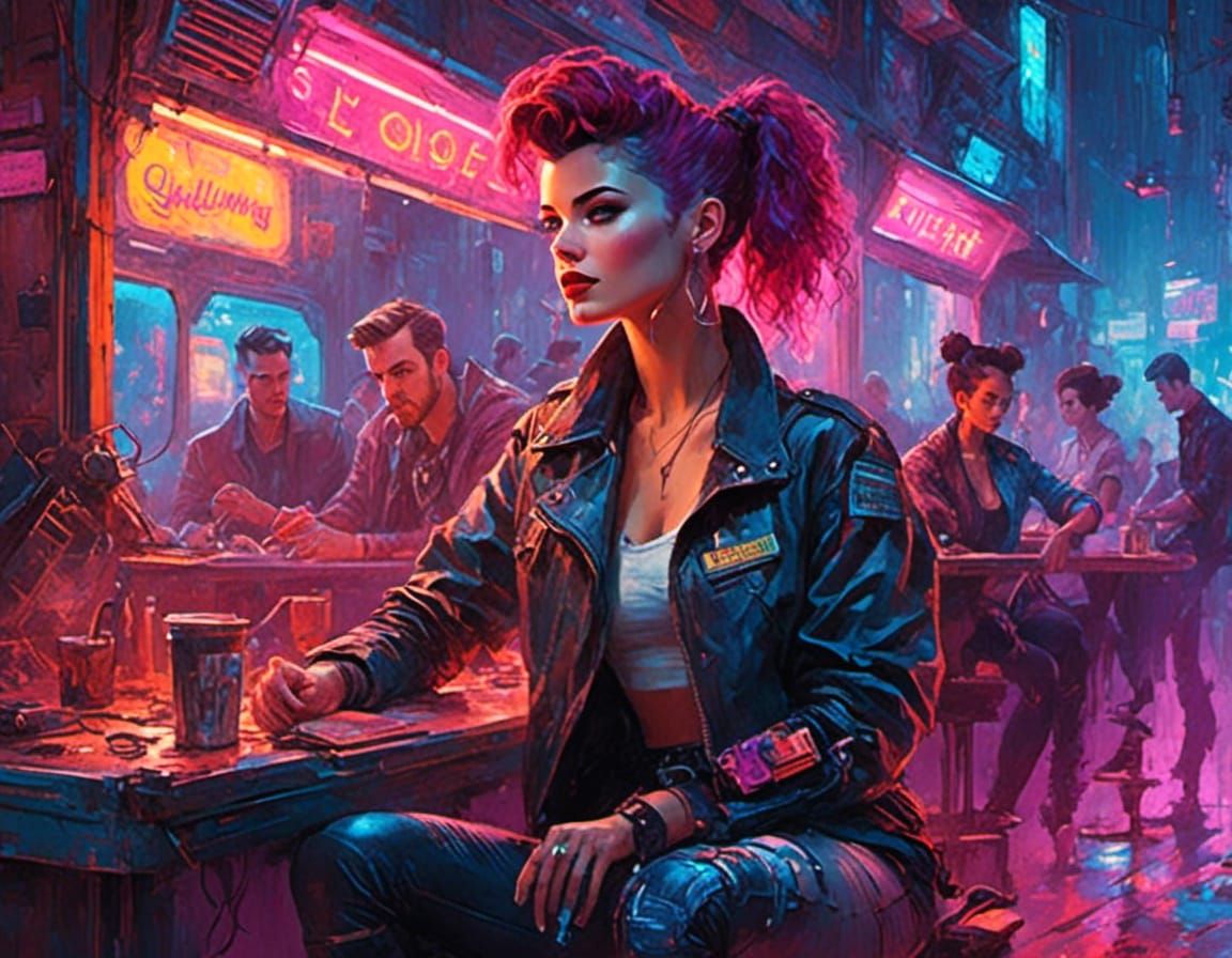 Synthwave Jessie and His Girl in Neon Colors