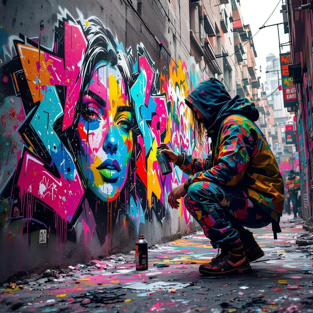 Dynamic Graffiti Art in Polychromatic Style