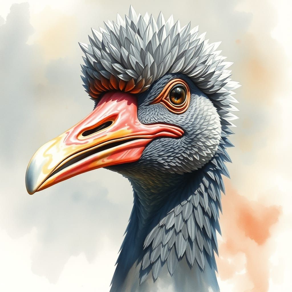 Hyperrealistic Watercolor Painting of a Dodo
