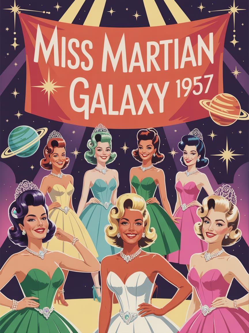Martian Women Compete in 1950s Beauty Contest Poster