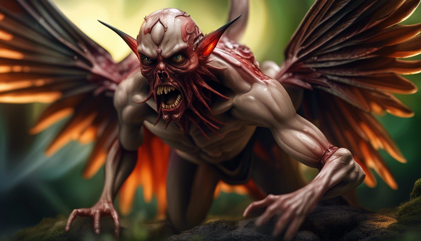 Winged Basilisk Under Fairy Attack: Hyperrealistic Photograp...