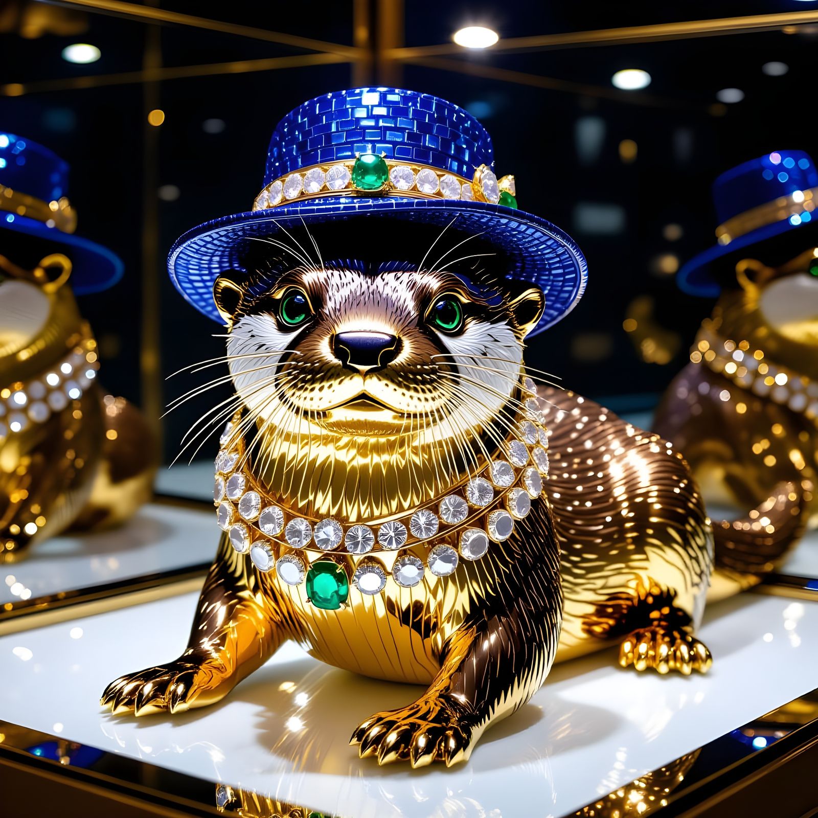 24k Gold Otter Sculpture with Gemstones