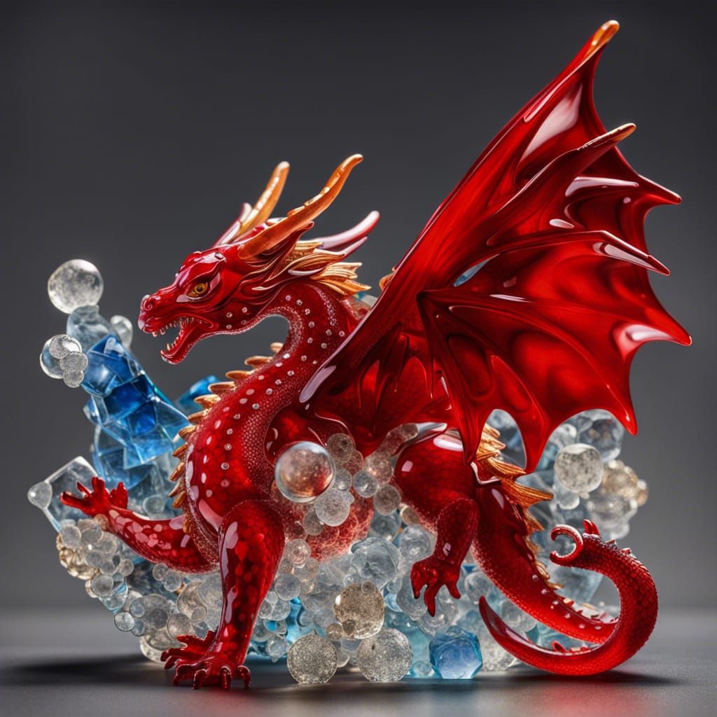 Red Dragon Figurine on Frozen Sea