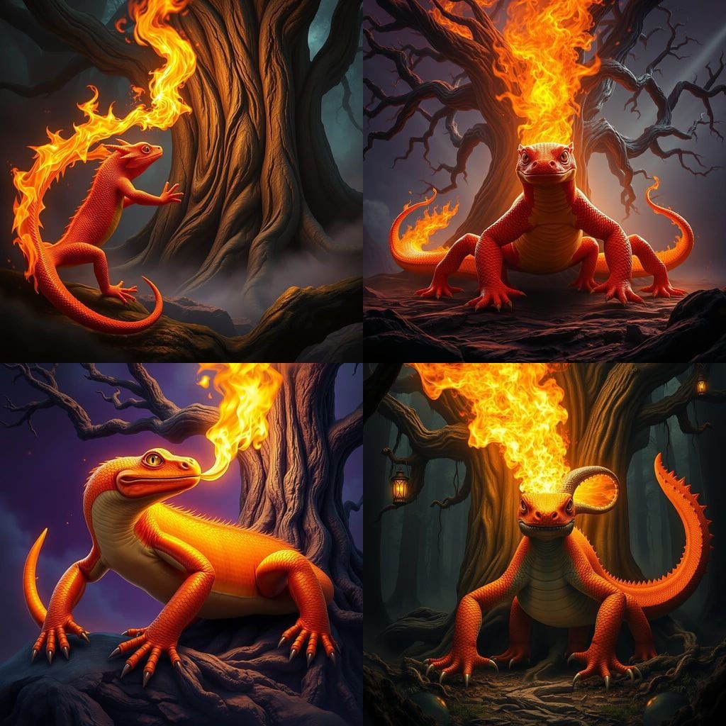 Cyberpunk Salamander Unleashes Fiery Fury