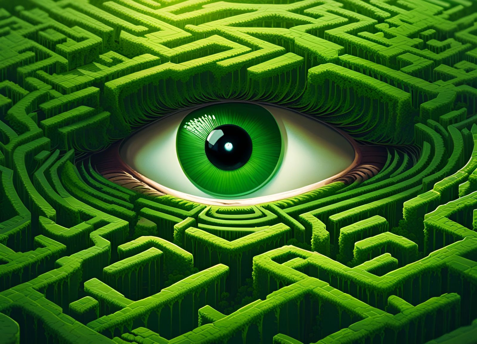Complex Green Maze Reflected in an Eye