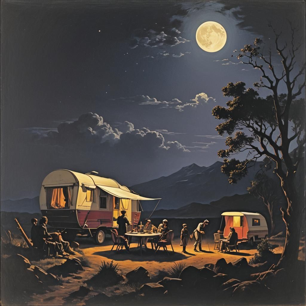 Moonlit Caravan: Synthwave Meets Baroque Art