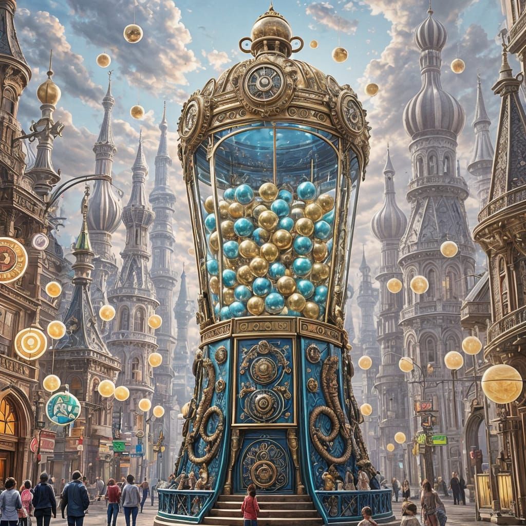 Steampunk City Dominated by Ornate Gumball Machine
