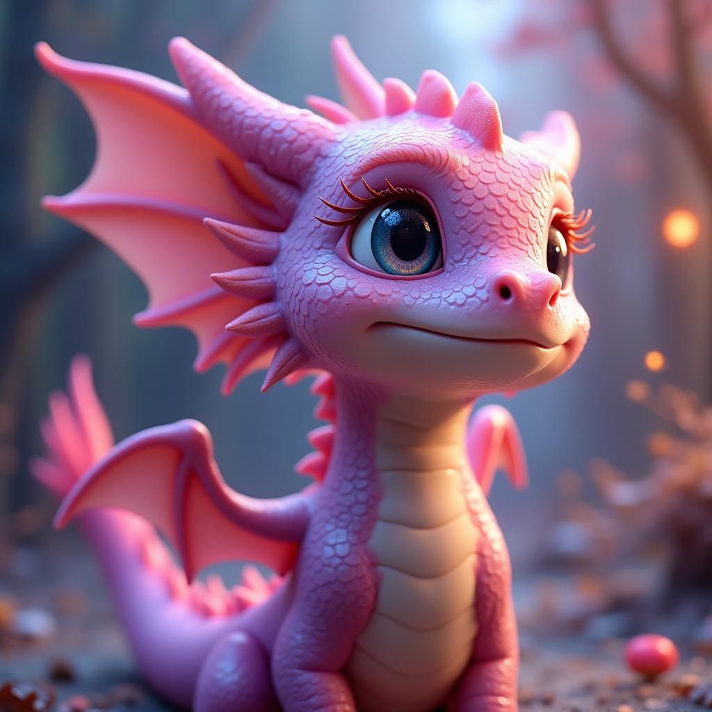 Pink and Purple Dragon Portrait in Art Nouveau Style