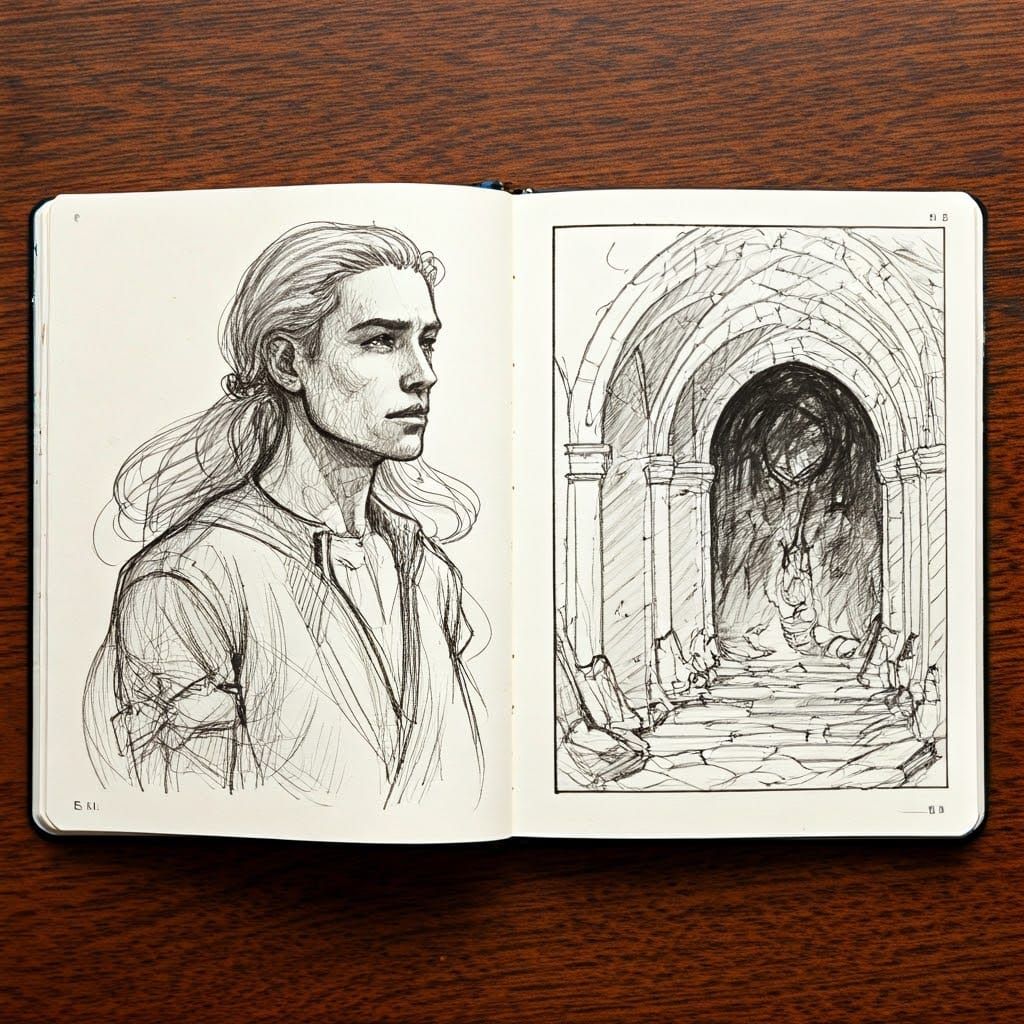 Romance Novel Illustration Sketches in Ink