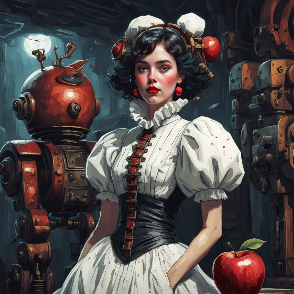 Whimsical Portrait of a Young Woman with a Mysterious Robot....