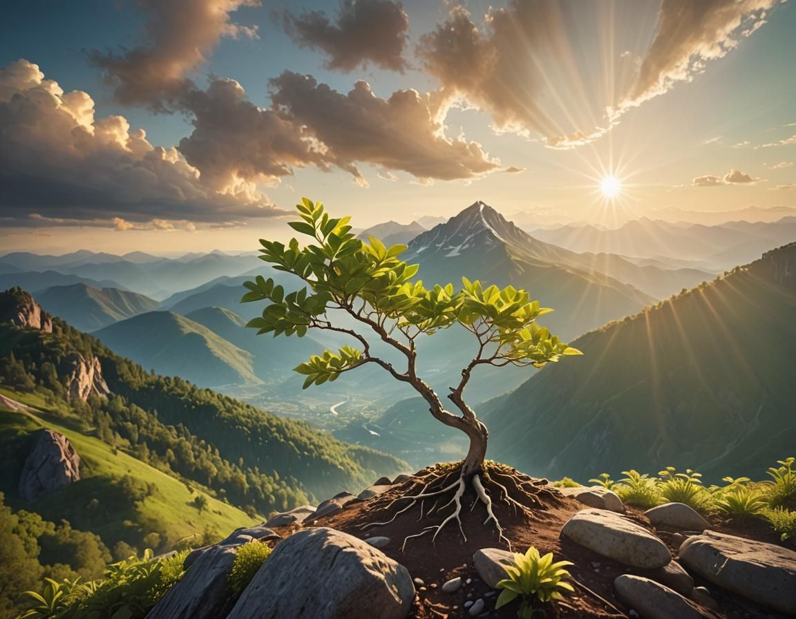 A tree growing strong from a seed, representing personal dev...