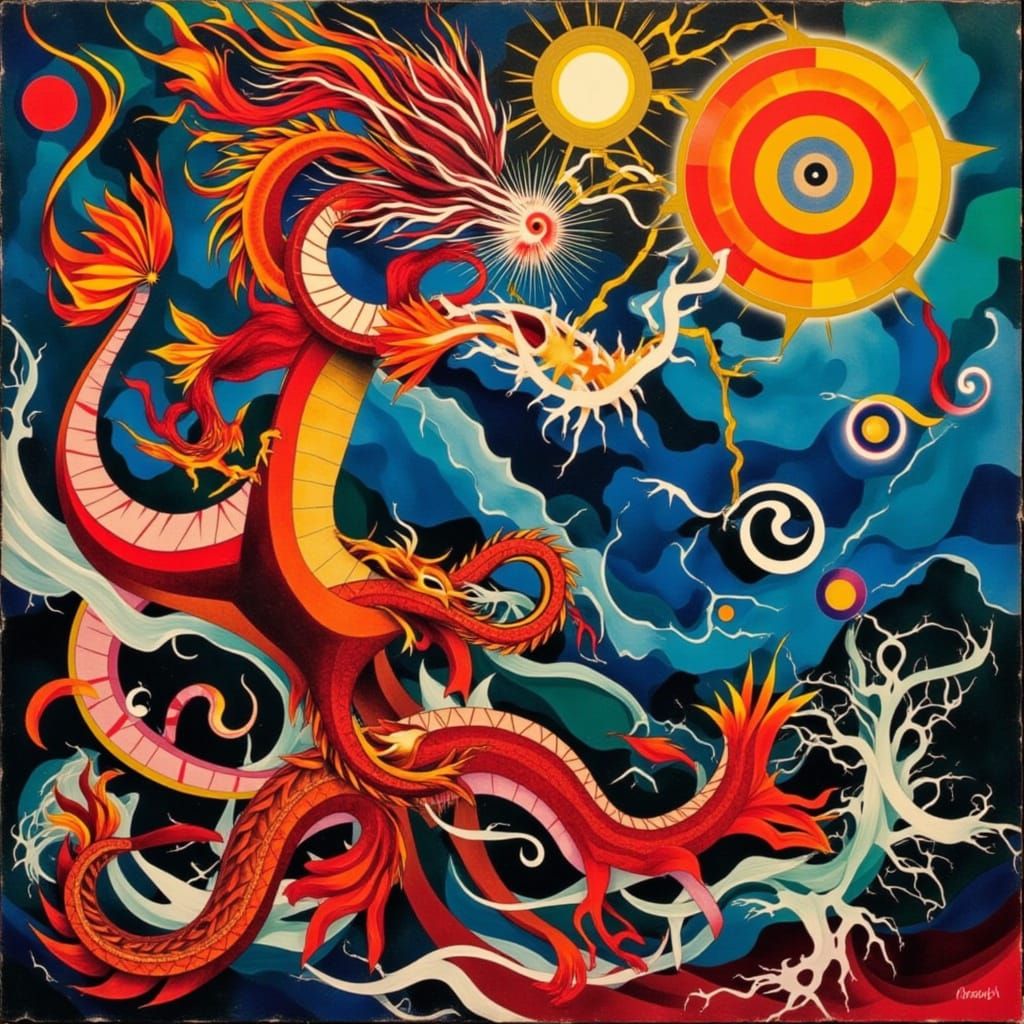 Abstract Mechanical Dragon Battle