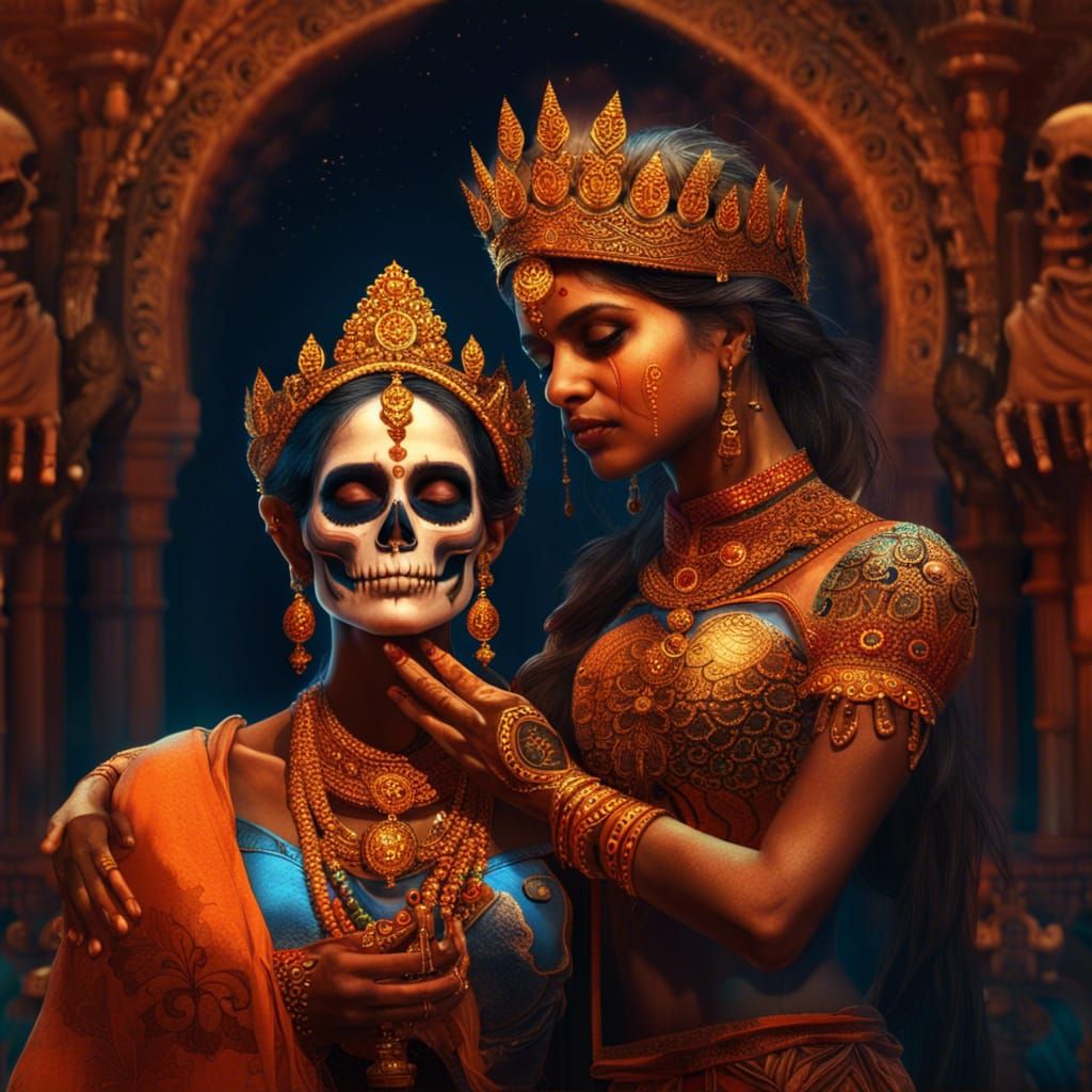 Indian Princess Crowned in Detailed Fantasy Art