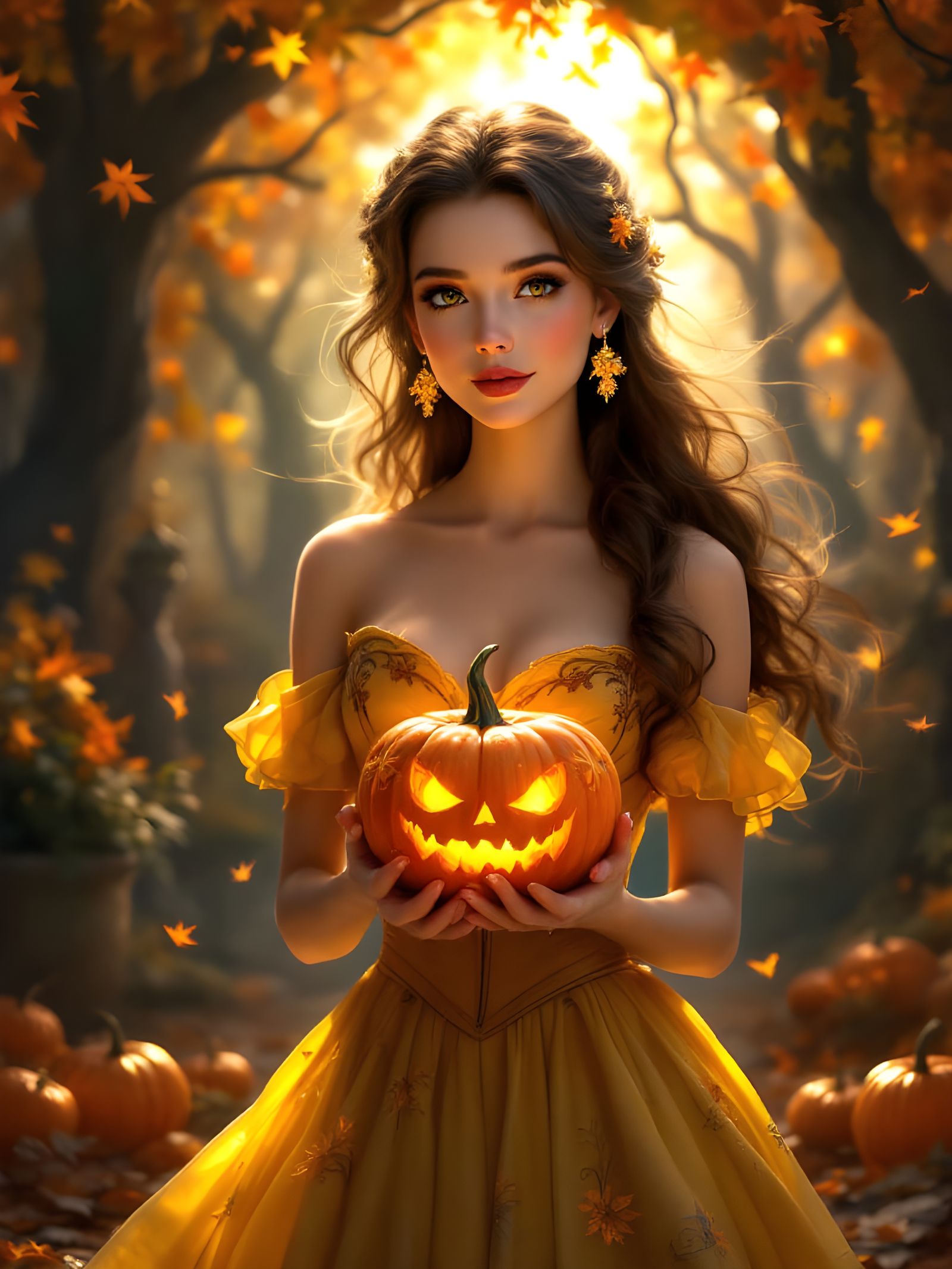 Belle's Halloween: Impasto Autumn Scene with Volumetric Ligh...