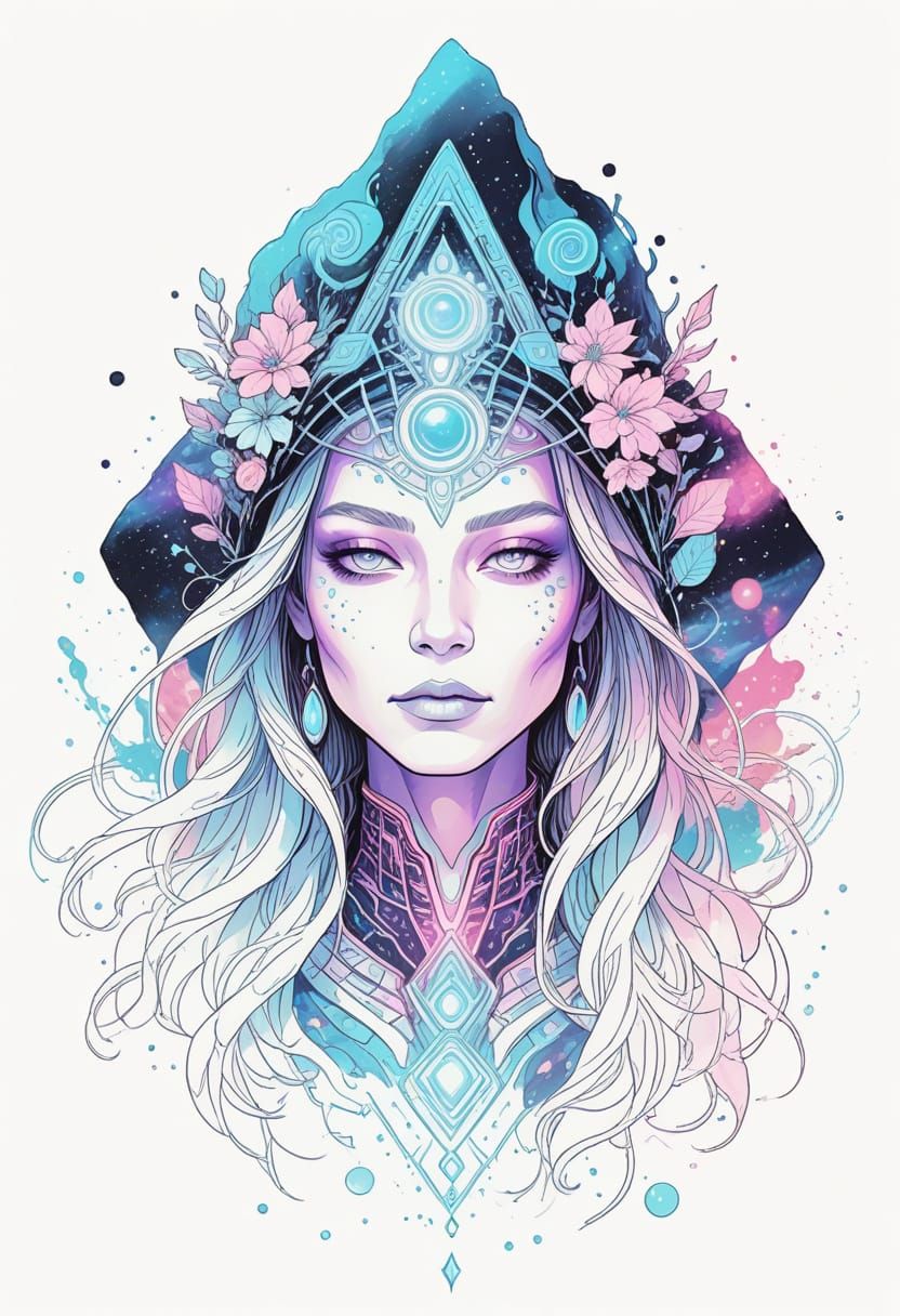 Cosmic Shamaness in Neon Holographic Splendor