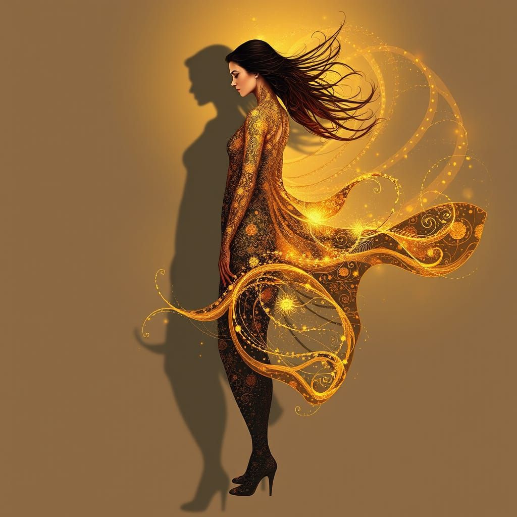 Empowered Woman Transforms Shadow into Strength in Whimsical...