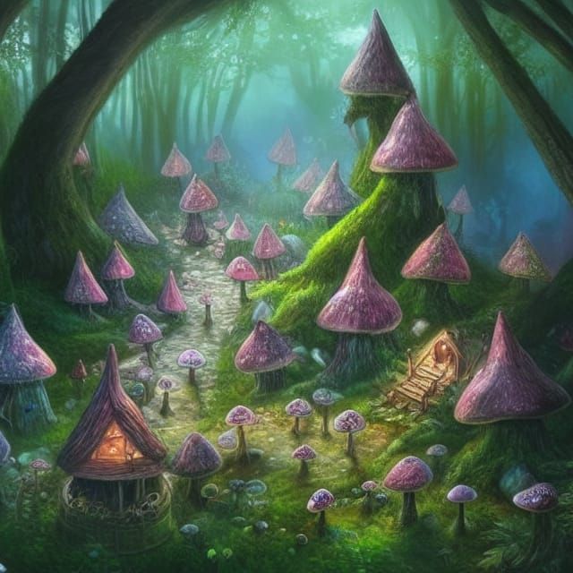 Magical Fairy Village in Mushroom Forest