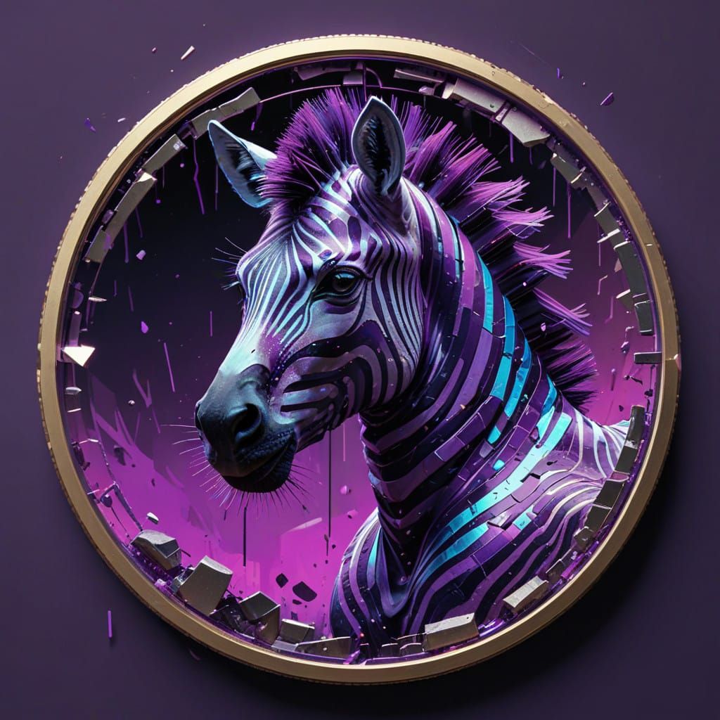 Glitch-Art Digital Portrait of a Majestic Purple Zebra Burst...