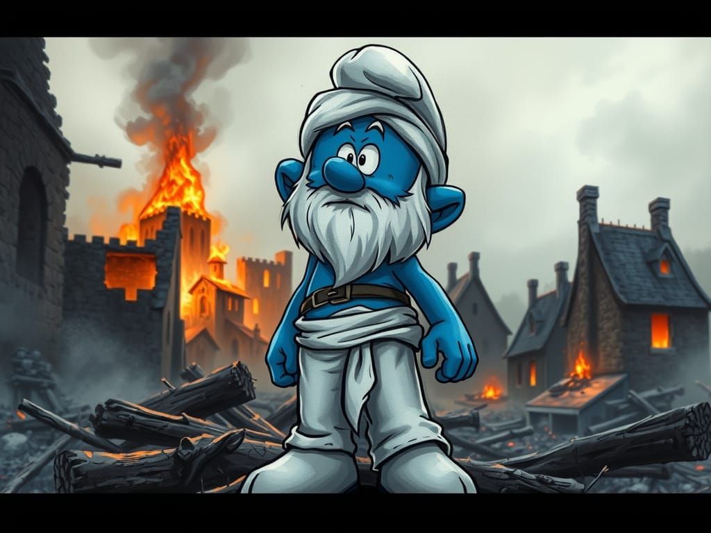Post-Apocalyptic Smurf Surveys Ruins in Haunting Watercolor ...