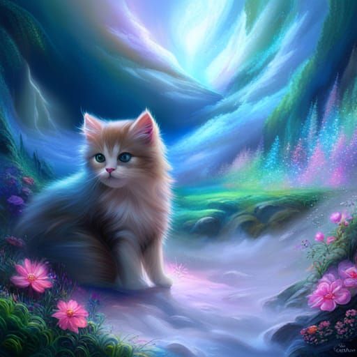 Heterochromatic Kitten in Ethereal Digital Painting