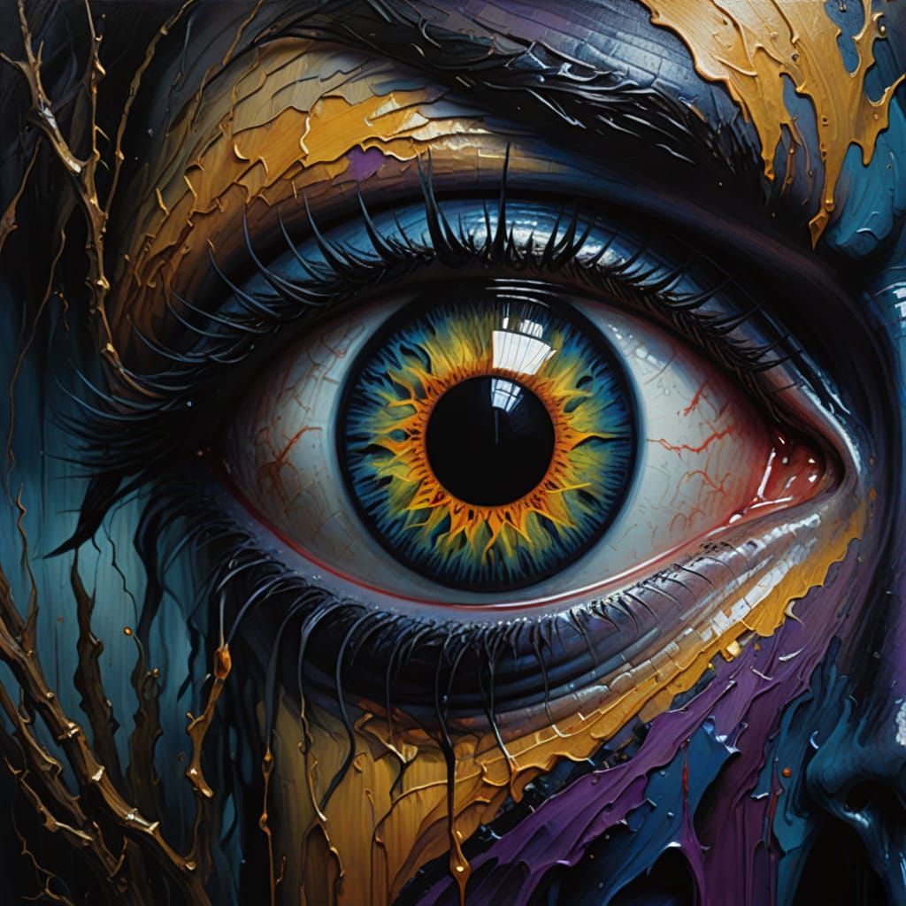 Surreal Oil Painting of a Menacing Demon's Eye