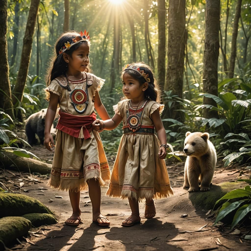 Taino Princess with Bear Cub in Forest