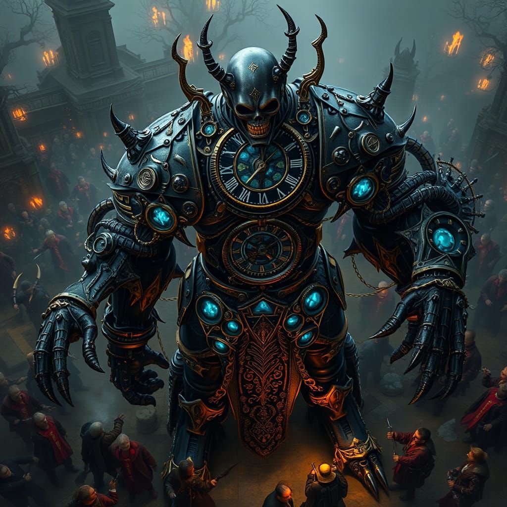 Clockwork Lich Dominates Horde in Dark Fantasy Style
