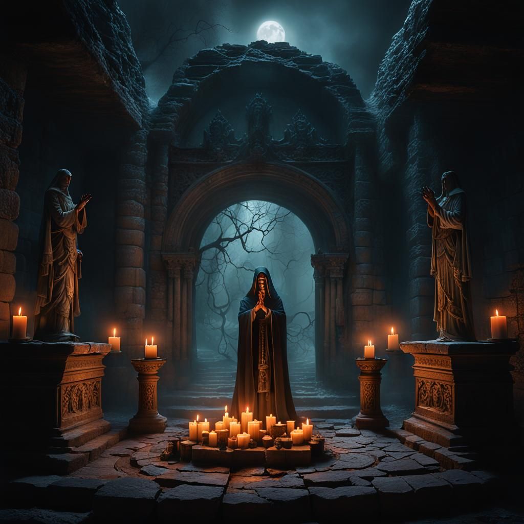 Mystical Candlelight Illuminates a Sinister Ancient Altar