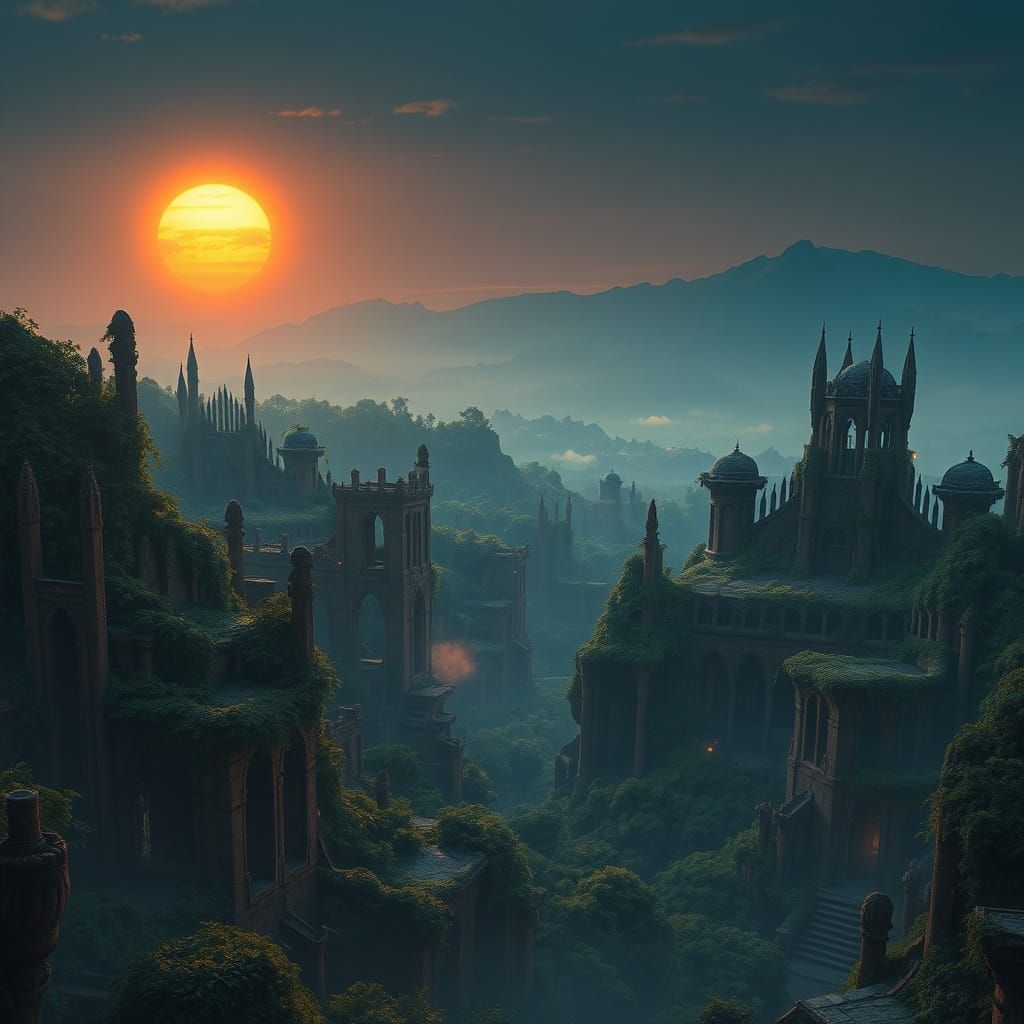 Ethereal Ruins in a Mystical Twilight Realm
