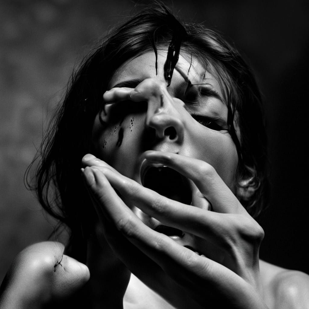 Monochrome Portrait of a Person in Distress