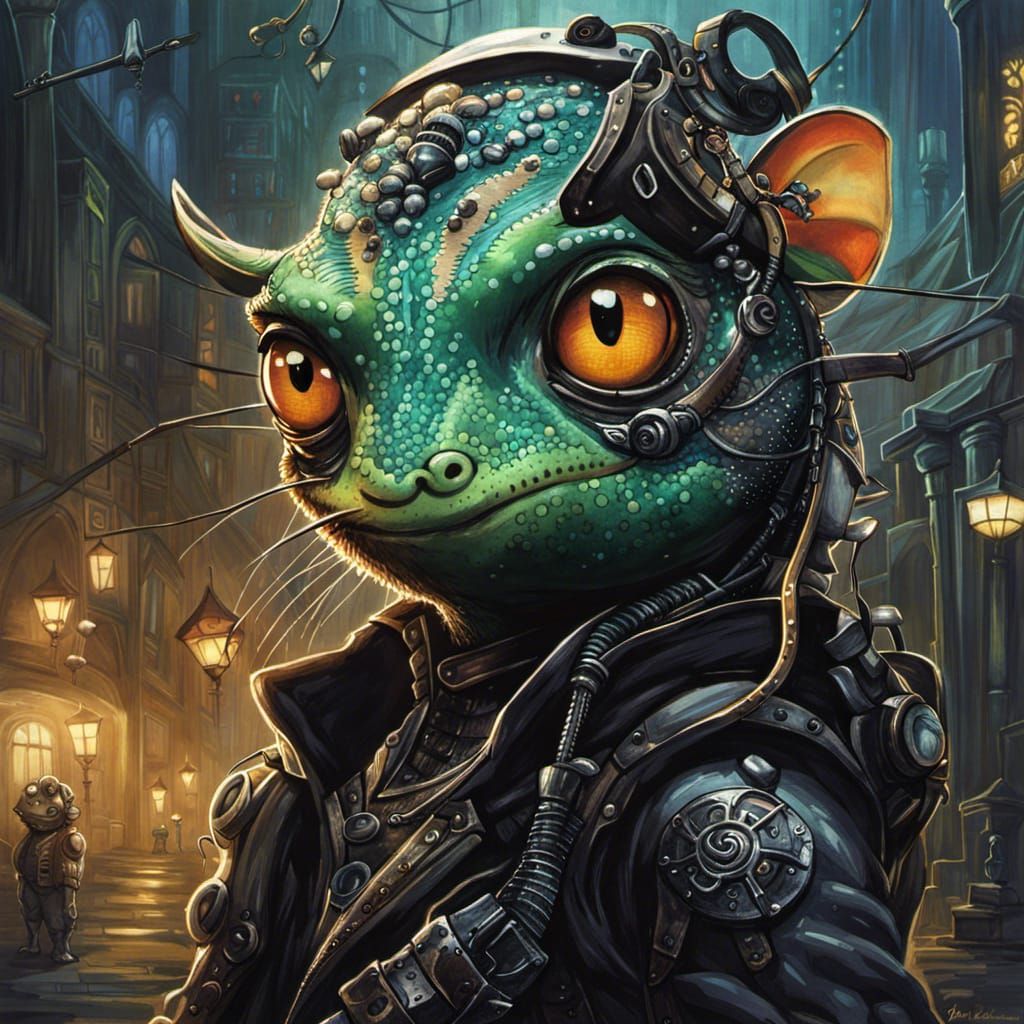 Cyberpunk Chameleon Portrait in Apocalyptic Setting