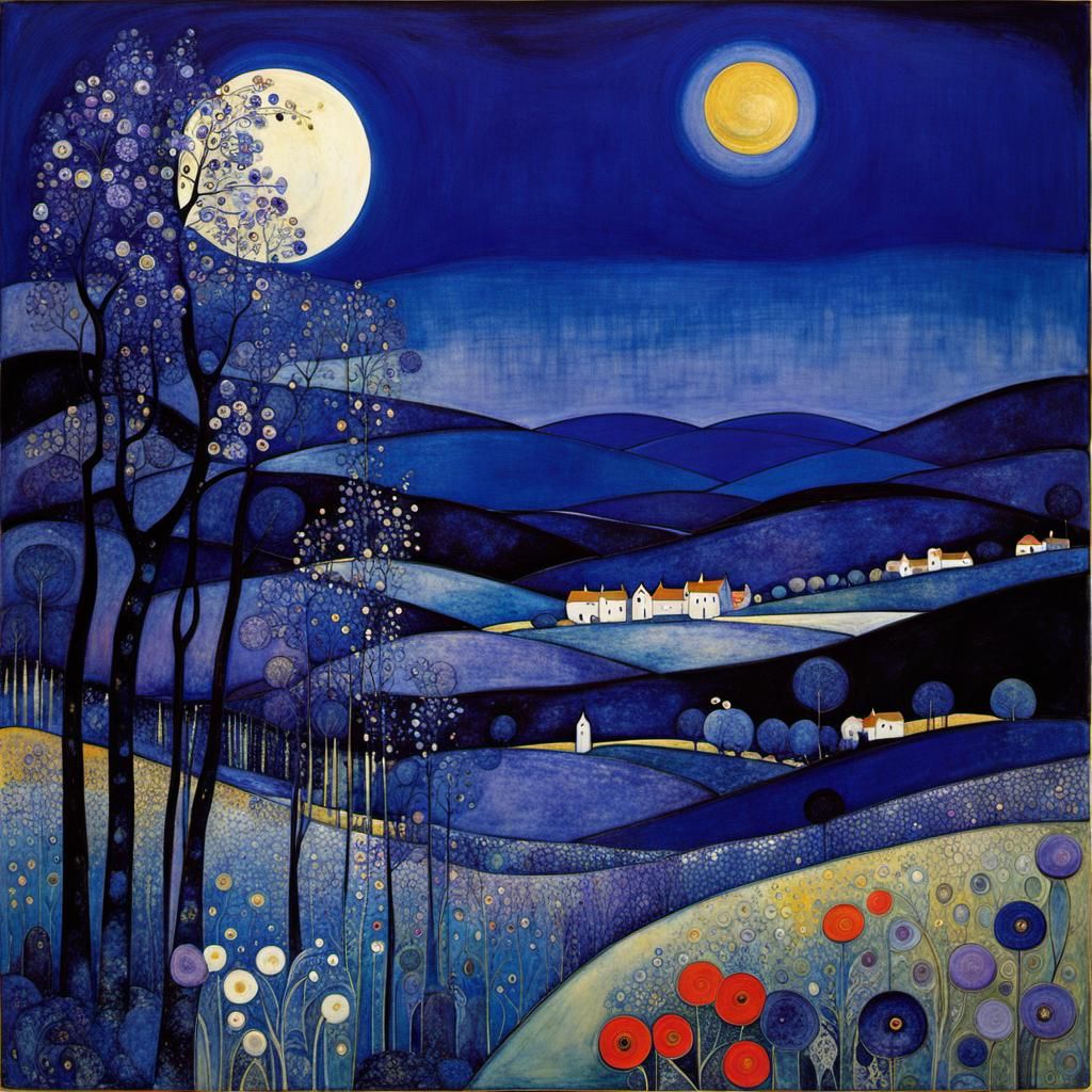 Night Landscape in Blue and Violet Hues