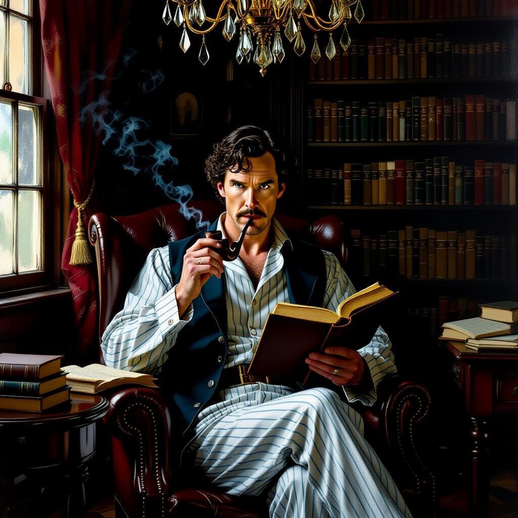 Sherlock Holmes Reading in Victorian Study