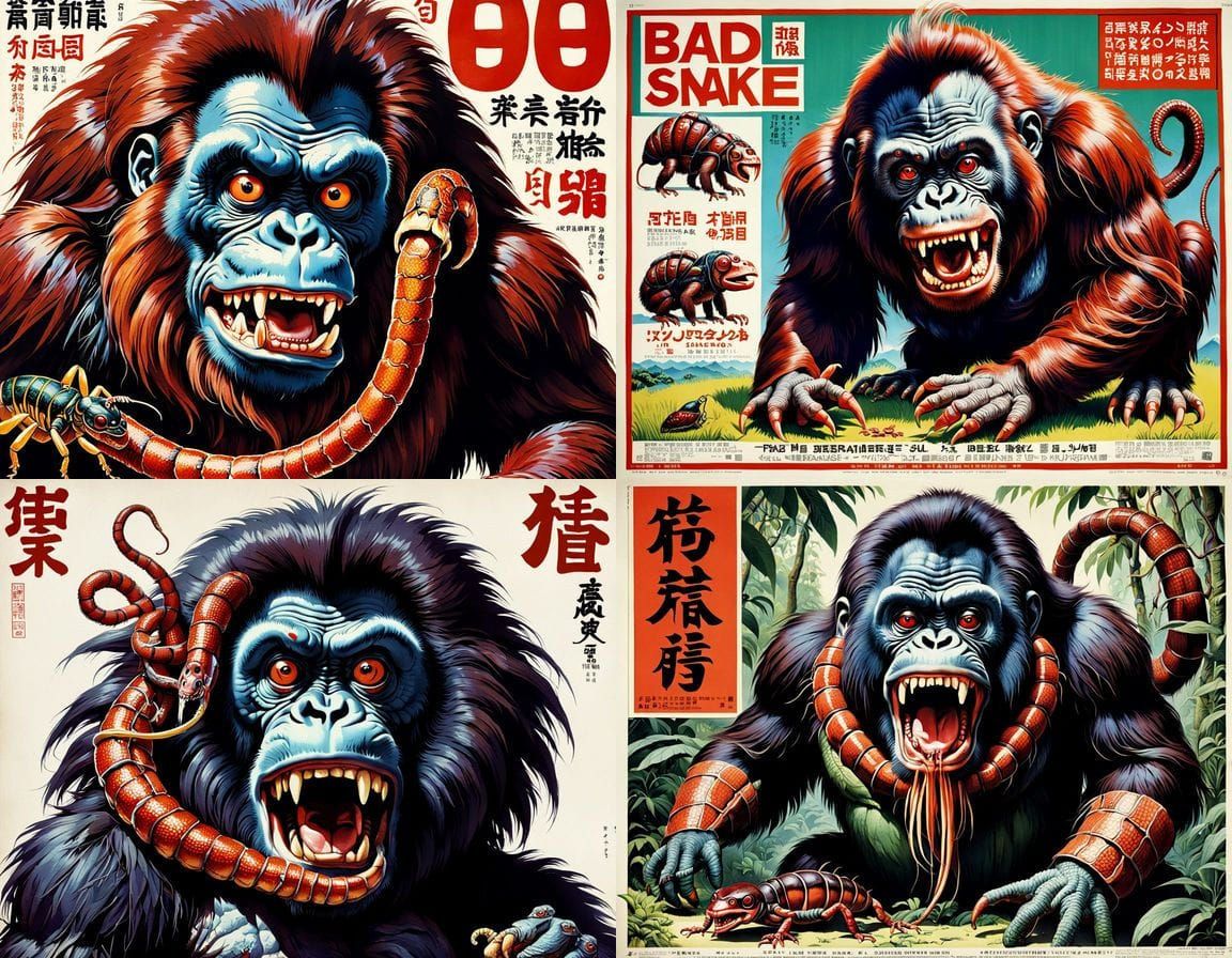 Grotesque Japanese Orangutan Horror Creature 1970s Movie Pos...