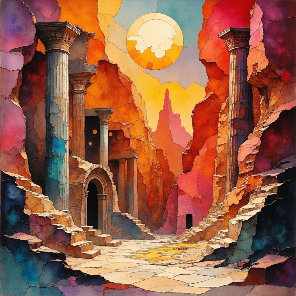 Petra Ruins: Rose-Hued Wonder in Surrealism Style