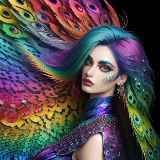 Rainbow Dragon Woman: Holographic Astral Illustration