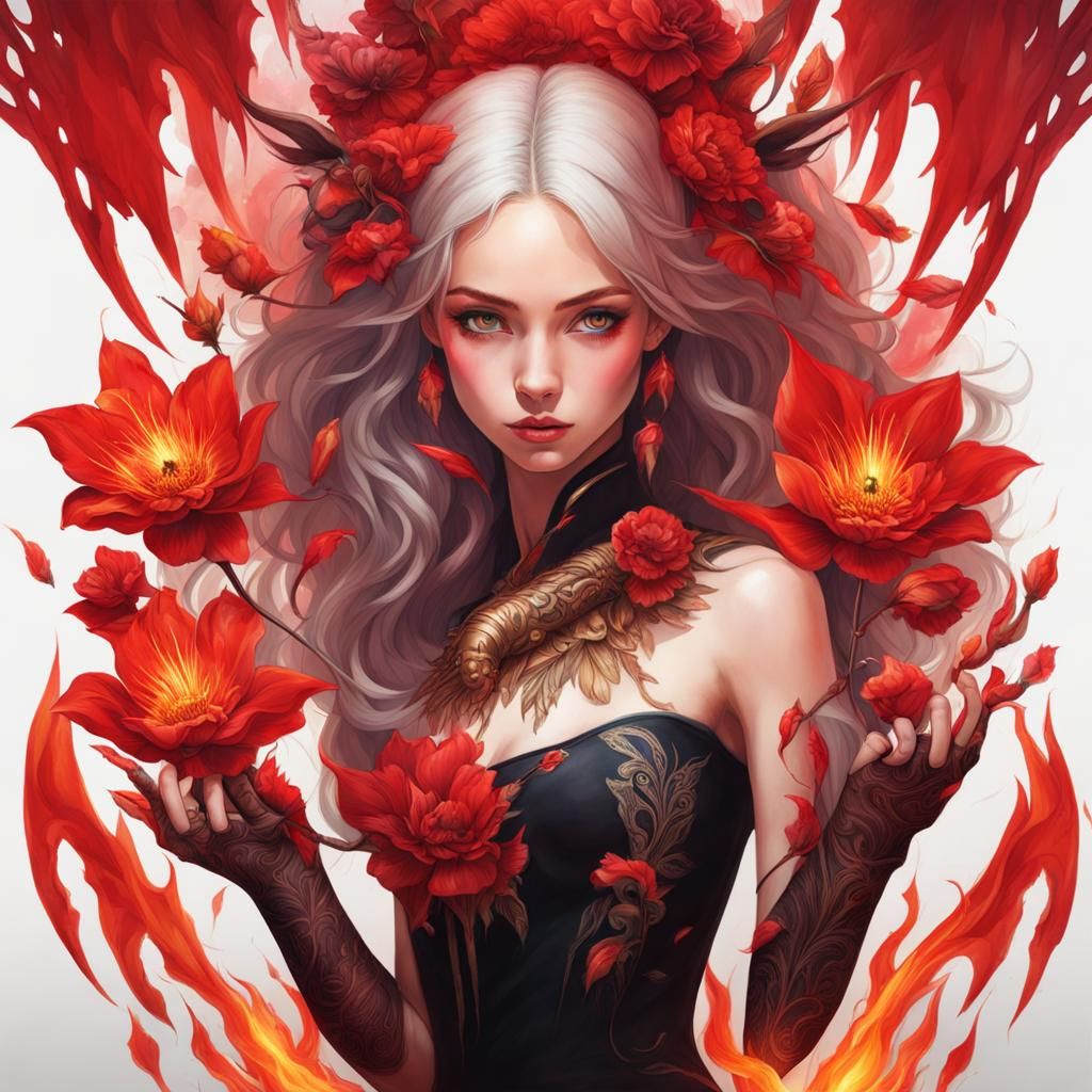 Hyperrealistic Girl with Flaming Claw and Lasers