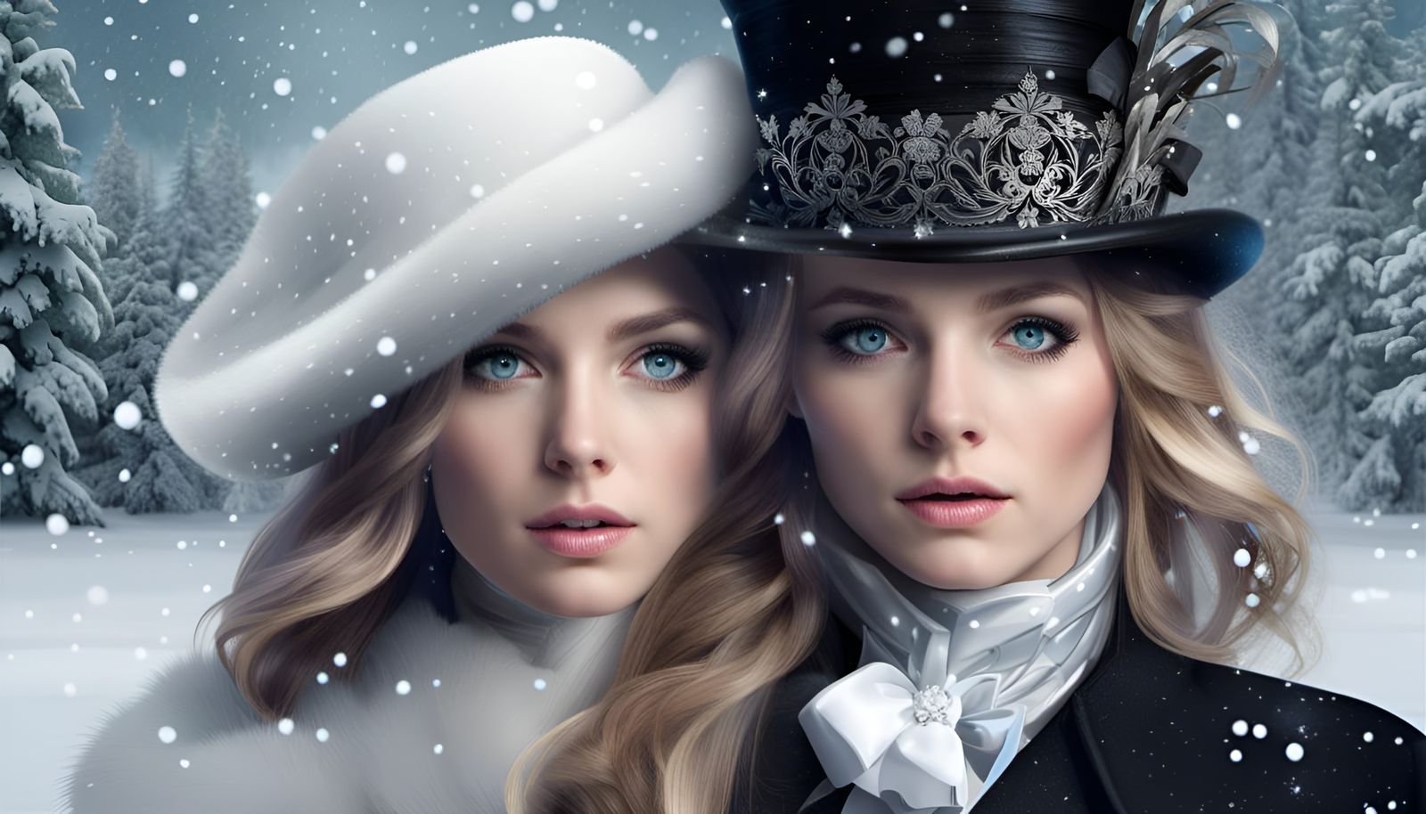 Eccentric Woman as Mad Hatter in Winter Wonderland